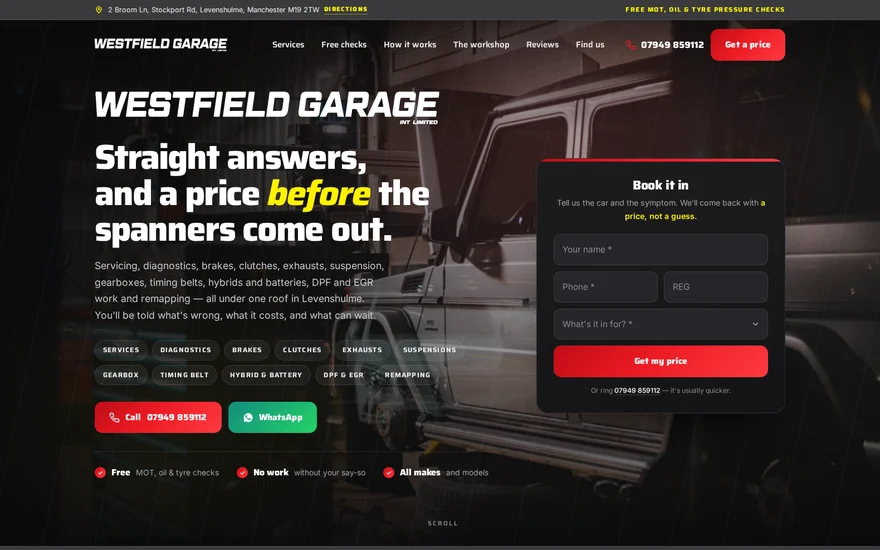 Westfield Garage Int Limited car servicing website