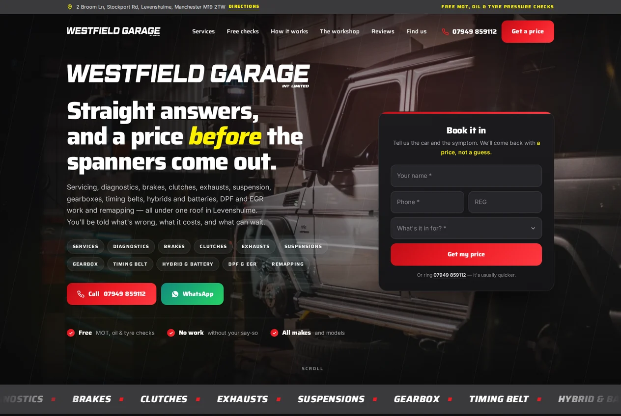 Westfield Garage Int Limited car servicing website